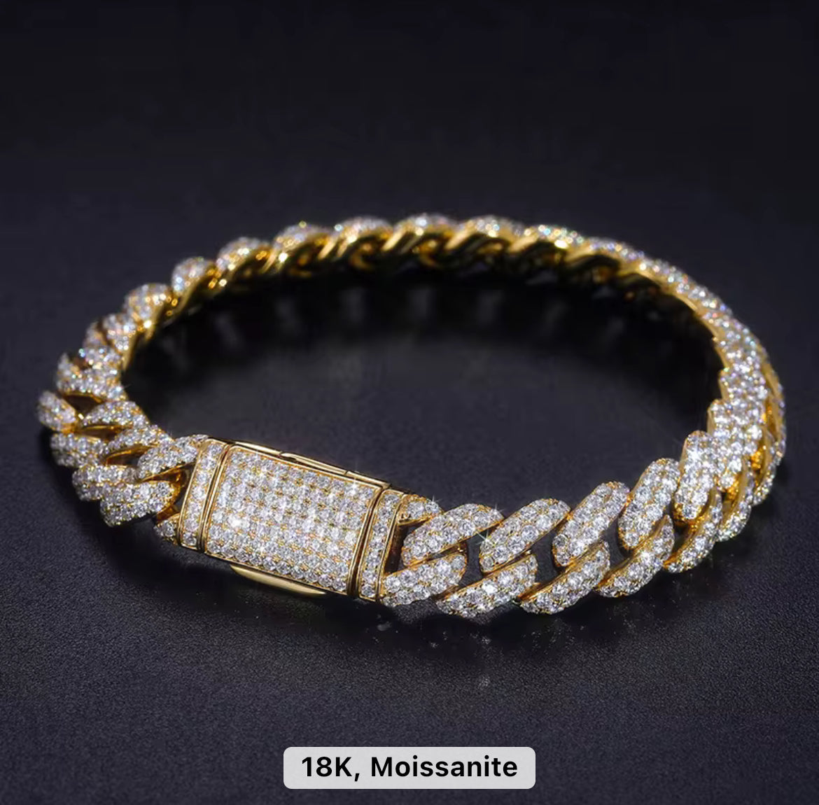 10mm Yellow Gold Diamond Cuban Link Bracelet