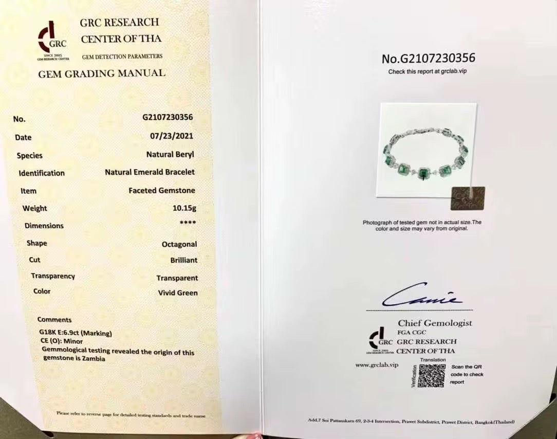 18k White Gold Emerald Gemstone Diamond Luxury Vintage Bracelet