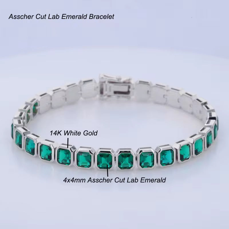14k Gold Emerald Gemstone Tennis Bracelet