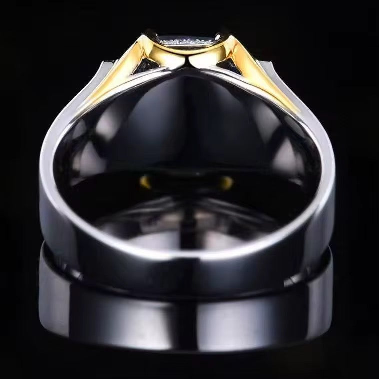 18k White Gold Royal Blue Sapphire Gemstone Men’s Ring