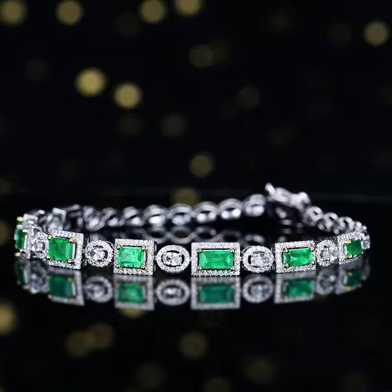 18k White Gold Emerald Gemstone Bracelet