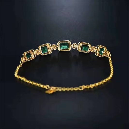 18k Yellow Gold Emerald Gemstone Luxury Vintage Bracelet
