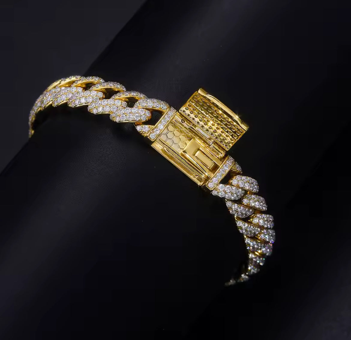 10mm Yellow Gold Diamond Cuban Link Bracelet