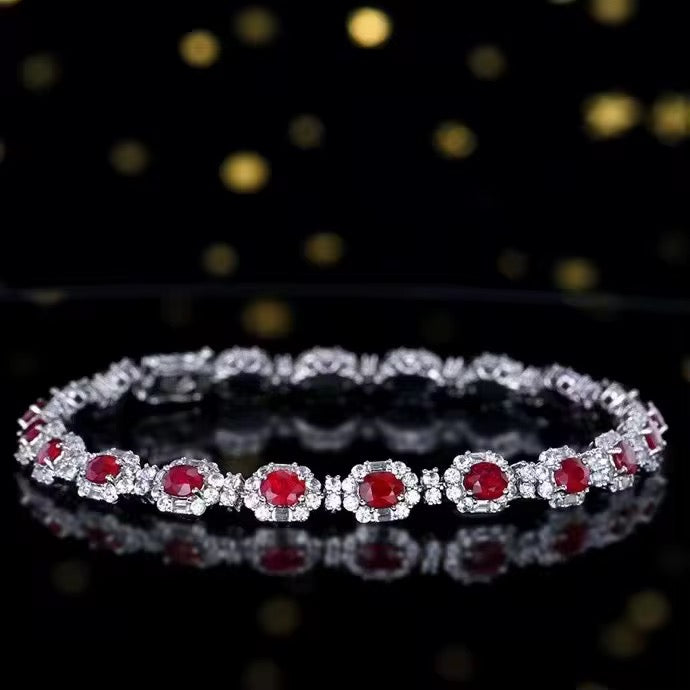 18k White Gold Pigeon Blood Red Ruby Gemstone Tennis Bracelet