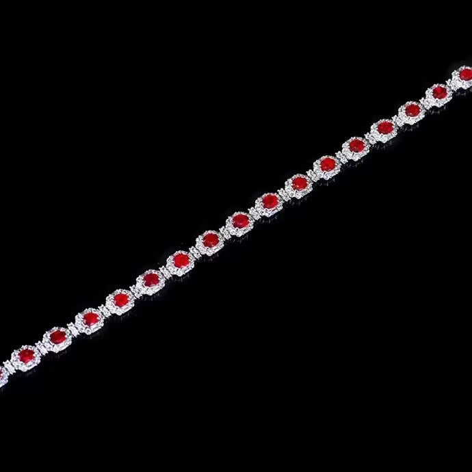18k White Gold Pigeon Blood Red Ruby Gemstone Tennis Bracelet