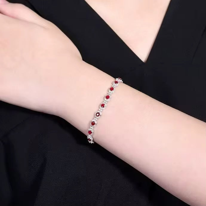 18k White Gold Pigeon Blood Red Ruby Gemstone Tennis Bracelet