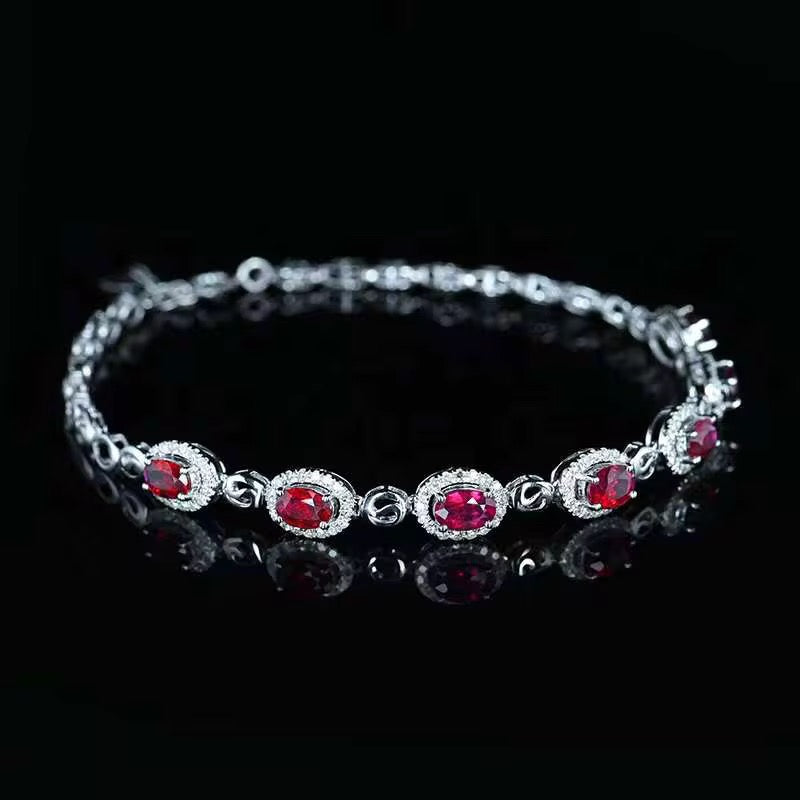 18k White Gold Red Ruby Gemstone Tennis Bracelet