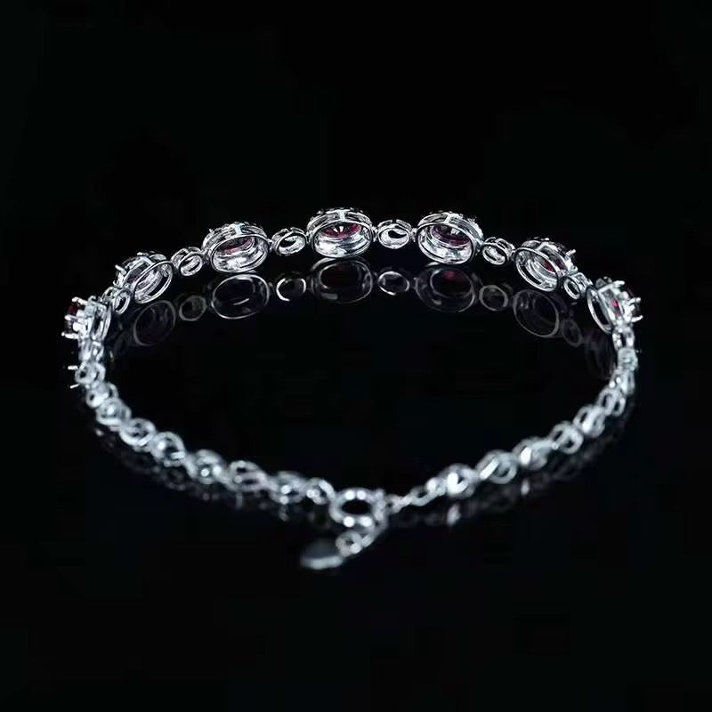 18k White Gold Red Ruby Gemstone Tennis Bracelet