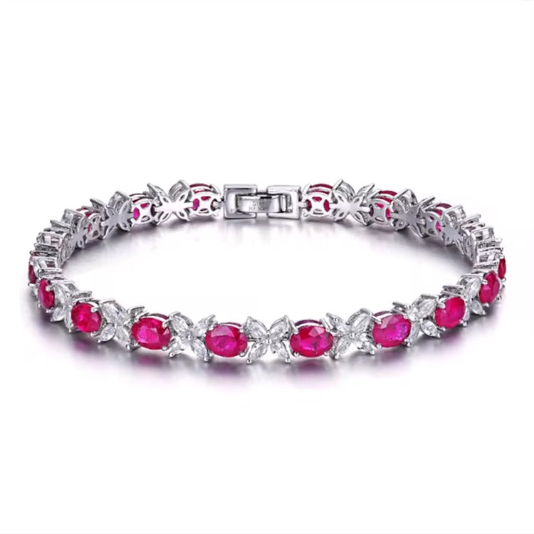 18k White Gold Myanmar Ruby Gemstone Tennis Bracelet