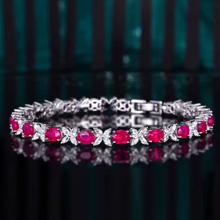 18k White Gold Myanmar Ruby Gemstone Tennis Bracelet