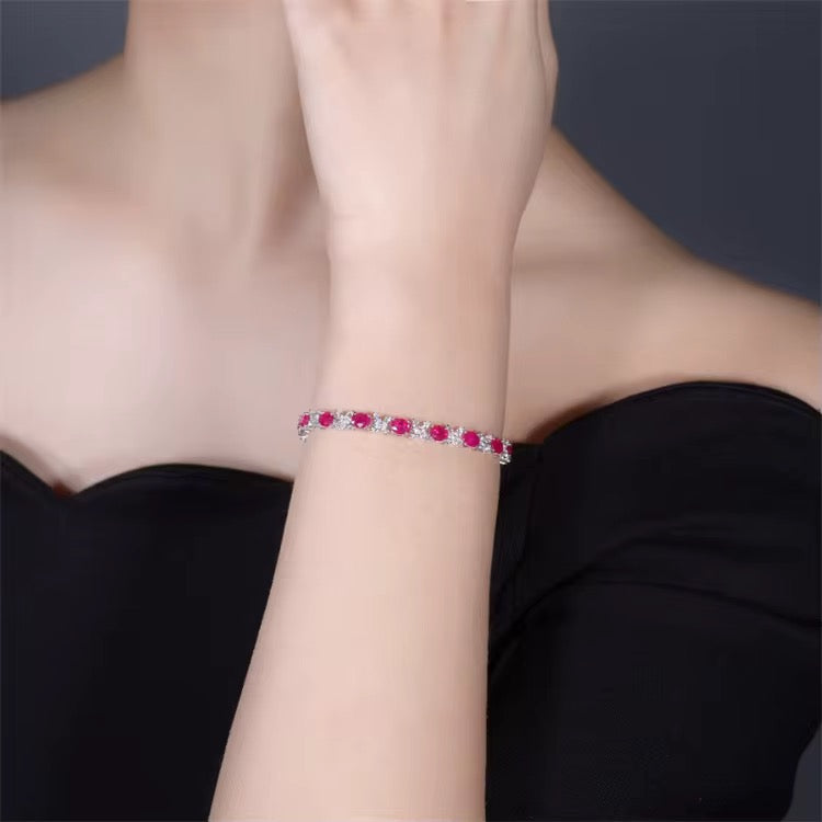 18k White Gold Myanmar Ruby Gemstone Tennis Bracelet