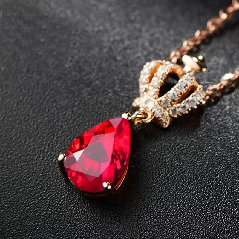 14k Rose Gold Red Ruby Gemstone Pendant Necklace