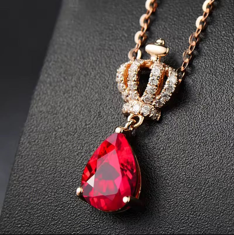 14k Rose Gold Red Ruby Gemstone Pendant Necklace