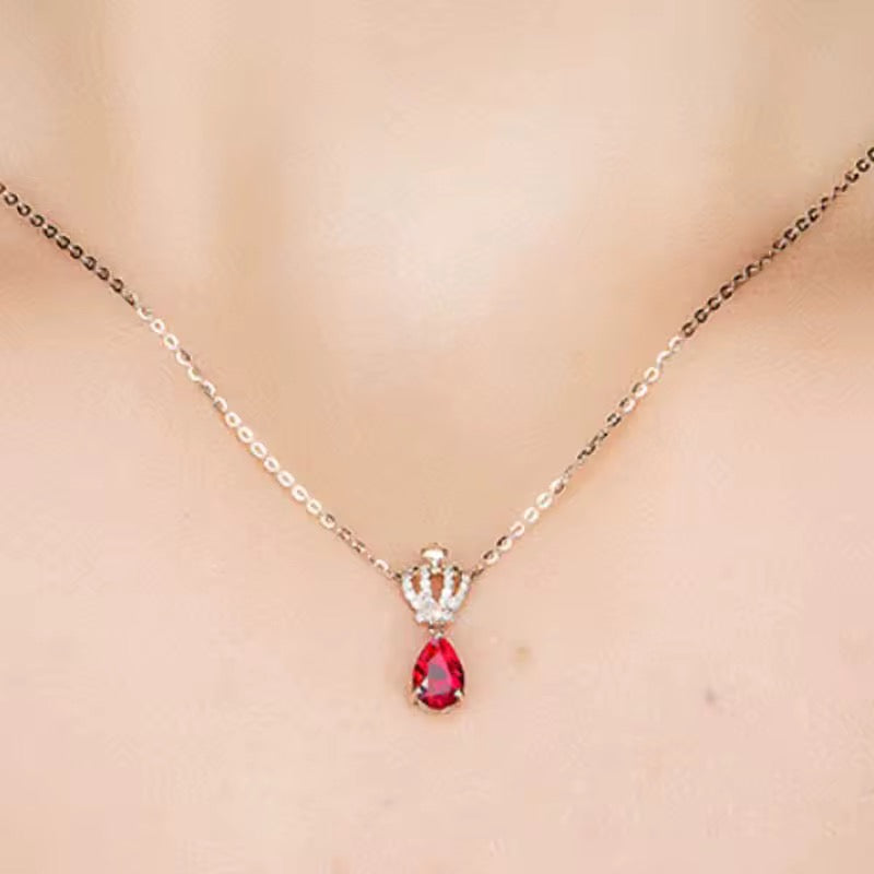 14k Rose Gold Red Ruby Gemstone Pendant Necklace