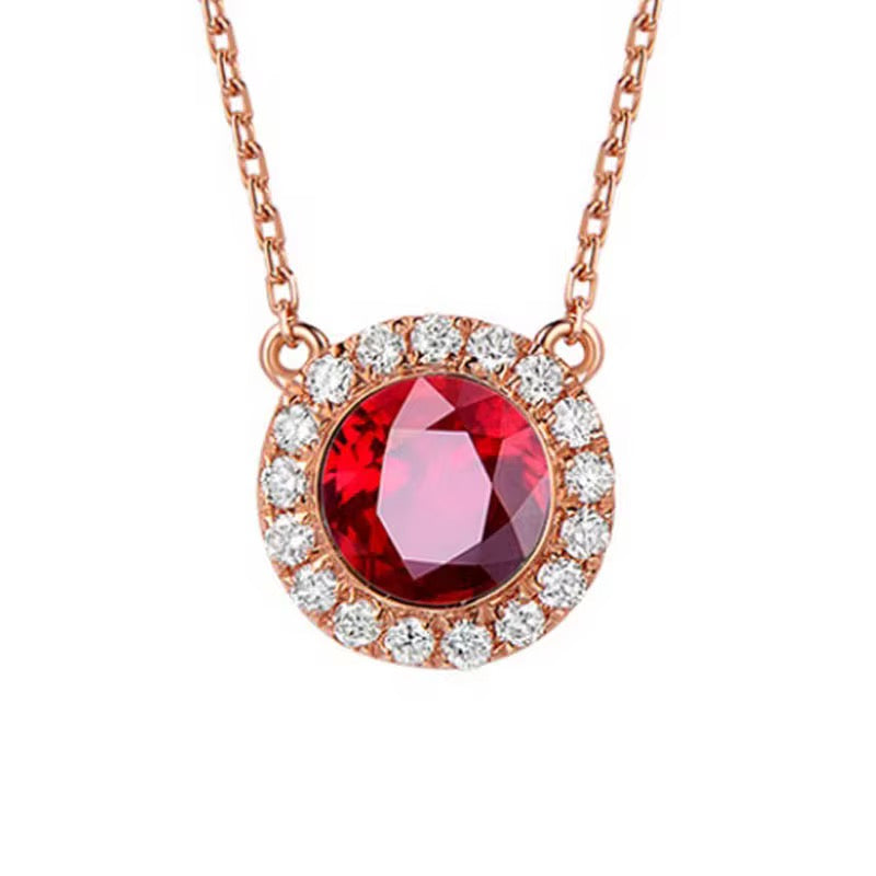 18k Rose Gold Red Ruby Gemstone Pendant Necklace