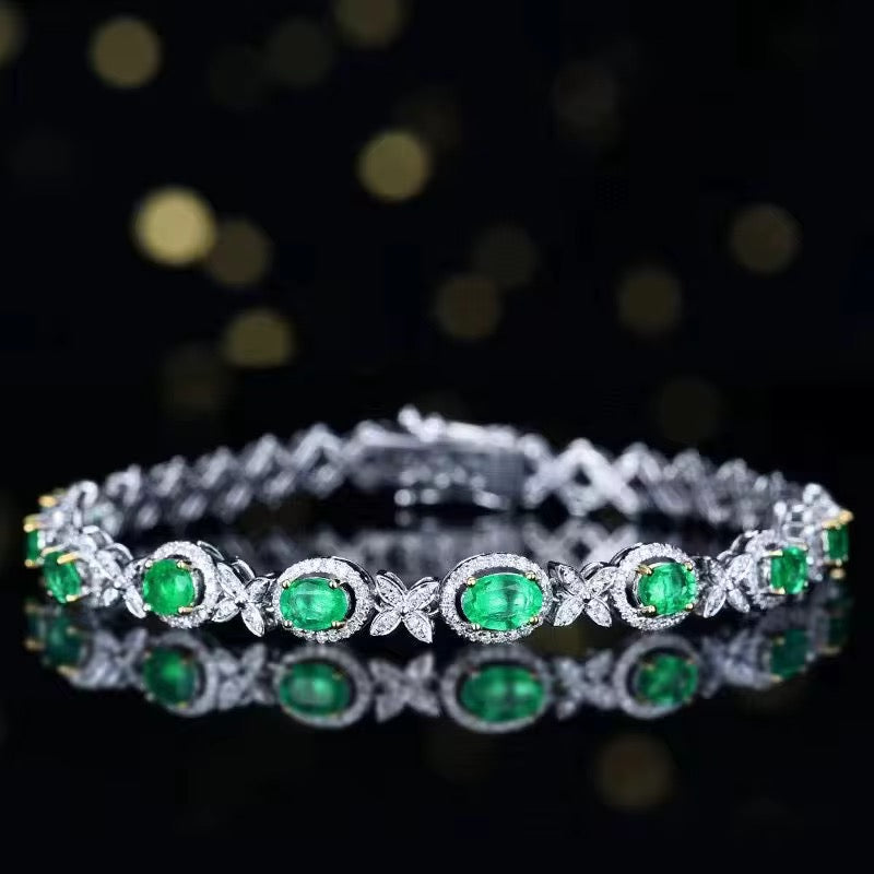 18k White Gold Emerald Gemstone Diamond Bracelet