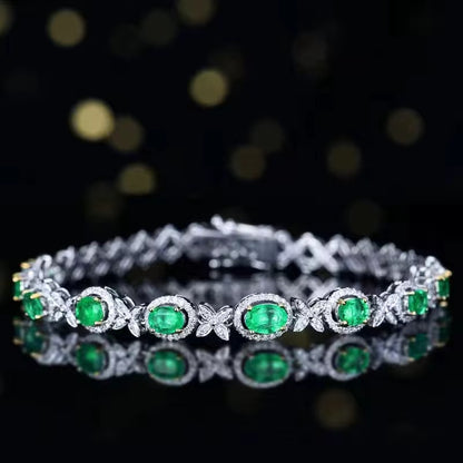 18k White Gold Emerald Gemstone Diamond Bracelet