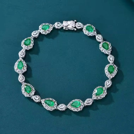18k White Gold Emerald Gemstone Diamond Luxury Vintage Bracelet