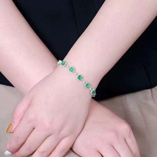 18k White Gold Emerald Gemstone Diamond Luxury Vintage Bracelet