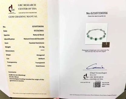 18k White Gold Emerald Gemstone Diamond Luxury Vintage Bracelet
