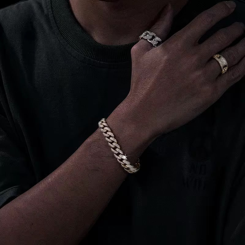 10mm Yellow Gold Diamond Cuban Link Bracelet