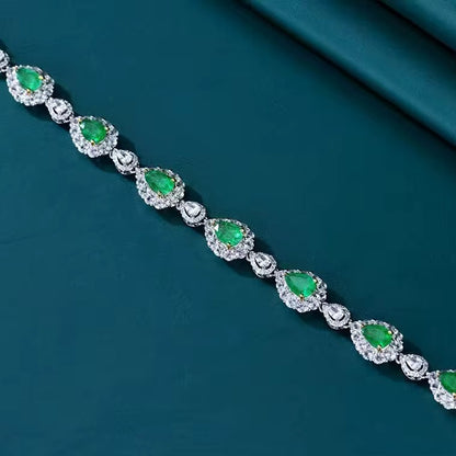 18k White Gold Emerald Gemstone Diamond Luxury Vintage Bracelet