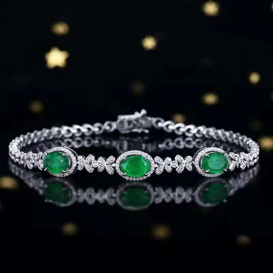 18k White Gold Emerald Gemstone Diamond Bracelet