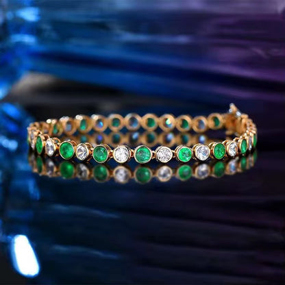 18k Yellow Gold Emerald Gemstone Luxury Tennis Bracelet