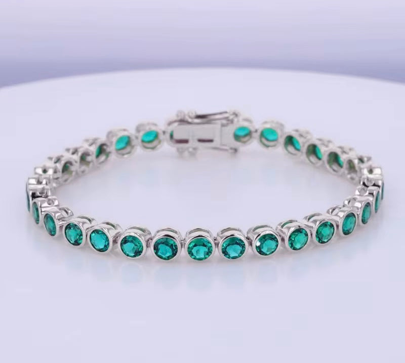 14k Gold Emerald Gemstone Tennis Bracelet