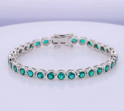 14k Gold Emerald Gemstone Tennis Bracelet