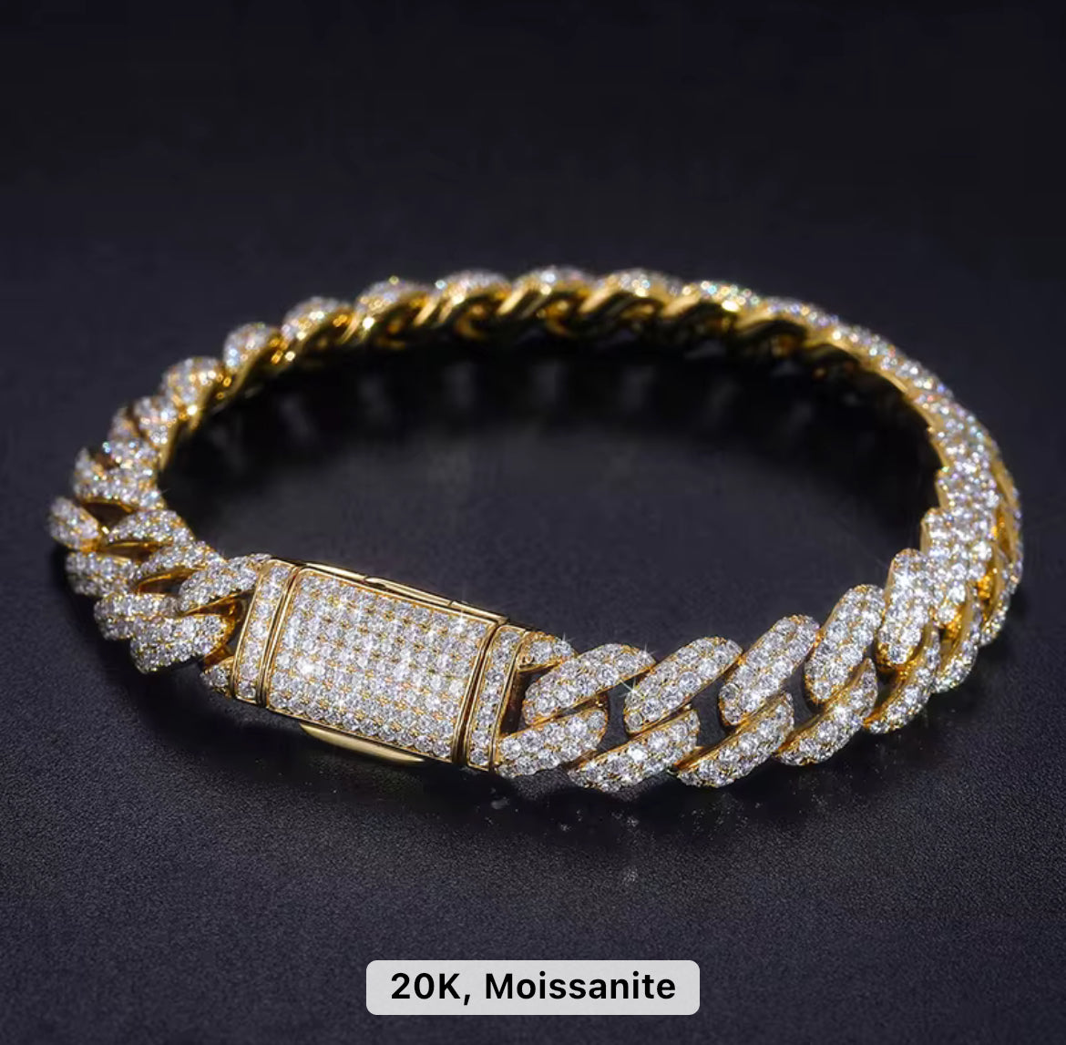 10mm Yellow Gold Diamond Cuban Link Bracelet
