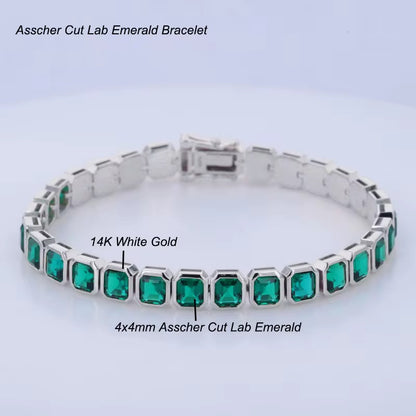 14k Gold Emerald Gemstone Tennis Bracelet