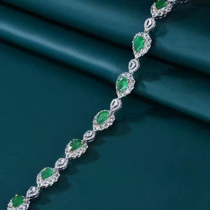 18k White Gold Emerald Gemstone Diamond Luxury Vintage Bracelet