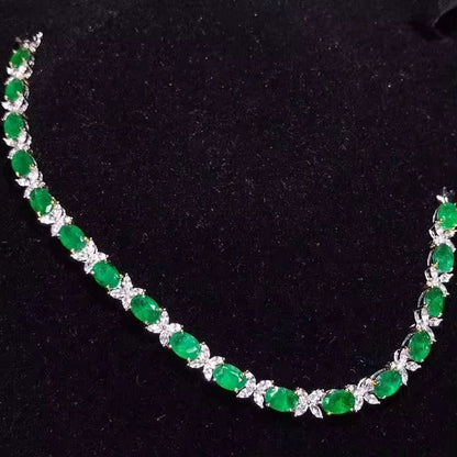 18k White Gold Emerald Gemstone Diamond Bracelet