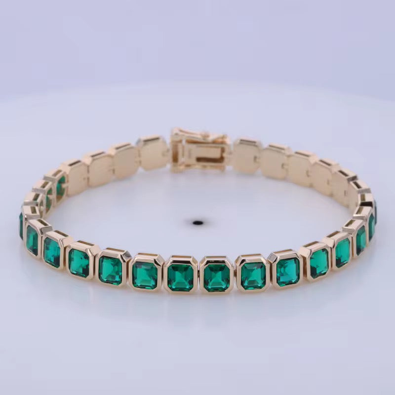 14k Gold Emerald Gemstone Tennis Bracelet