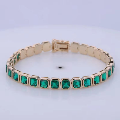 14k Gold Emerald Gemstone Tennis Bracelet