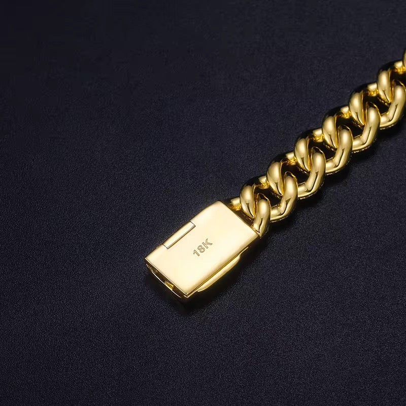 10mm Yellow Gold Diamond Cuban Link Bracelet