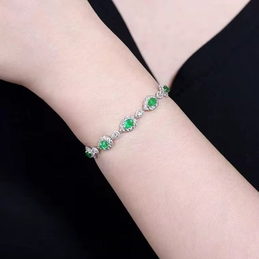 18k White Gold Emerald Gemstone Diamond Luxury Vintage Bracelet