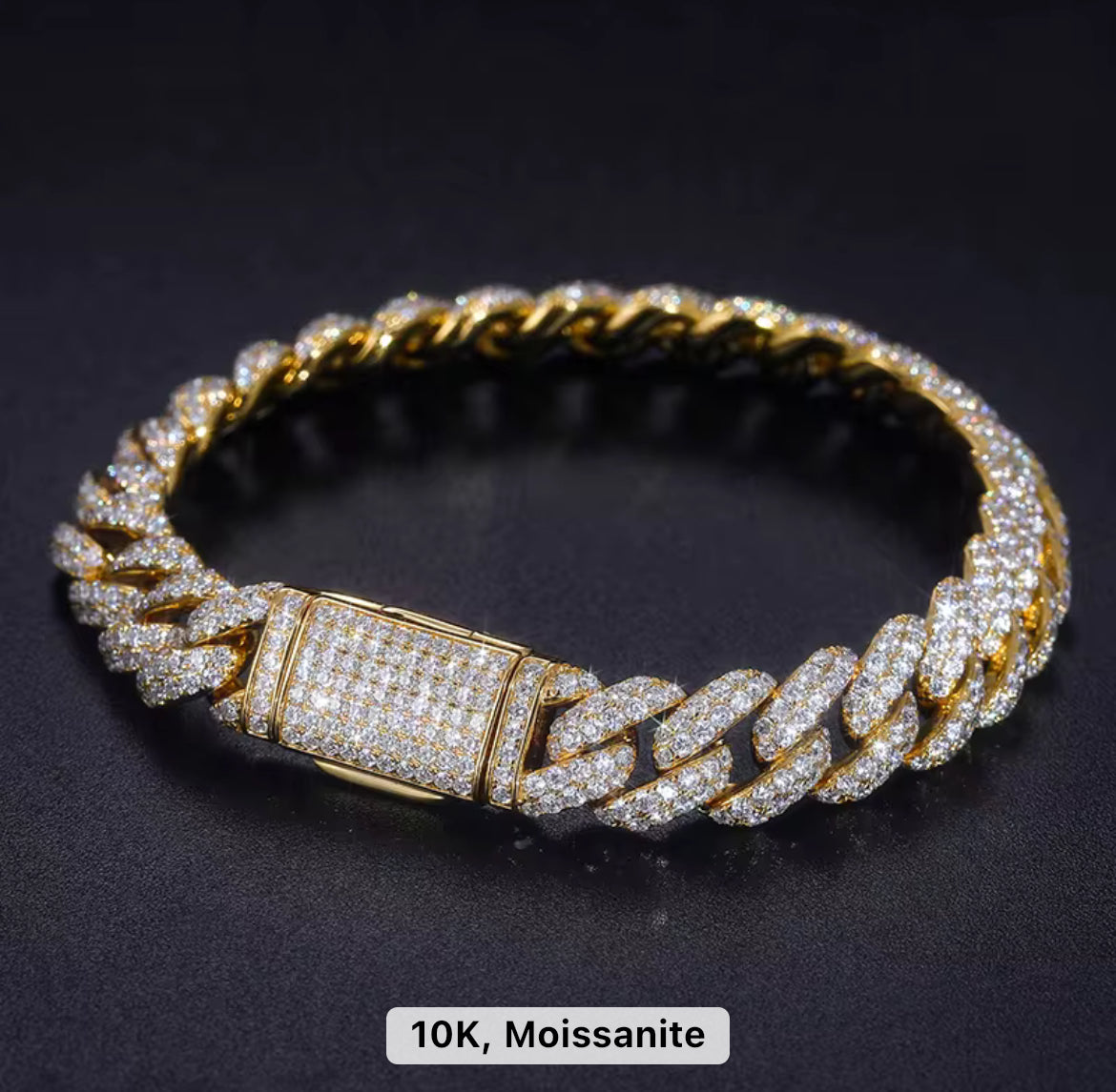 10mm Yellow Gold Diamond Cuban Link Bracelet