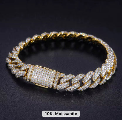10mm Yellow Gold Diamond Cuban Link Bracelet