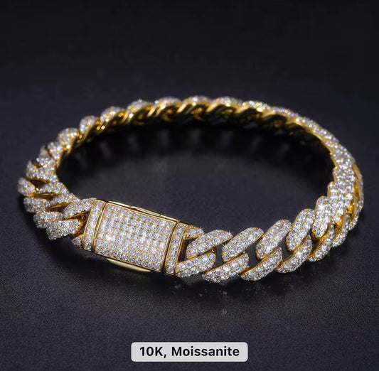 10mm Yellow Gold Diamond Cuban Link Bracelet