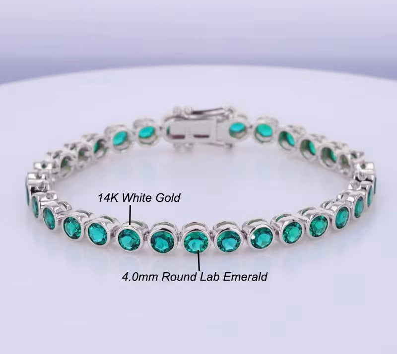 14k Gold Emerald Gemstone Tennis Bracelet