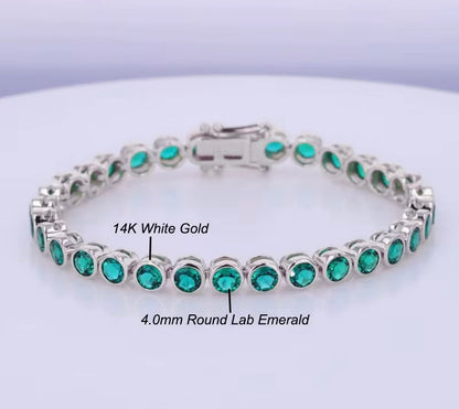 14k Gold Emerald Gemstone Tennis Bracelet