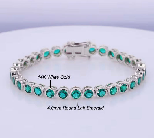 14k Gold Emerald Gemstone Tennis Bracelet