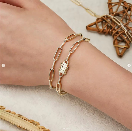 14k Yellow Gold Diamond Paperclip Bracelet