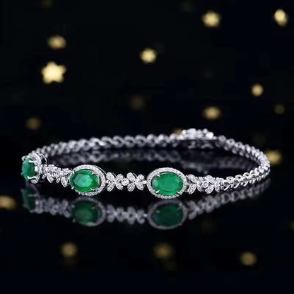18k White Gold Emerald Gemstone Diamond Bracelet
