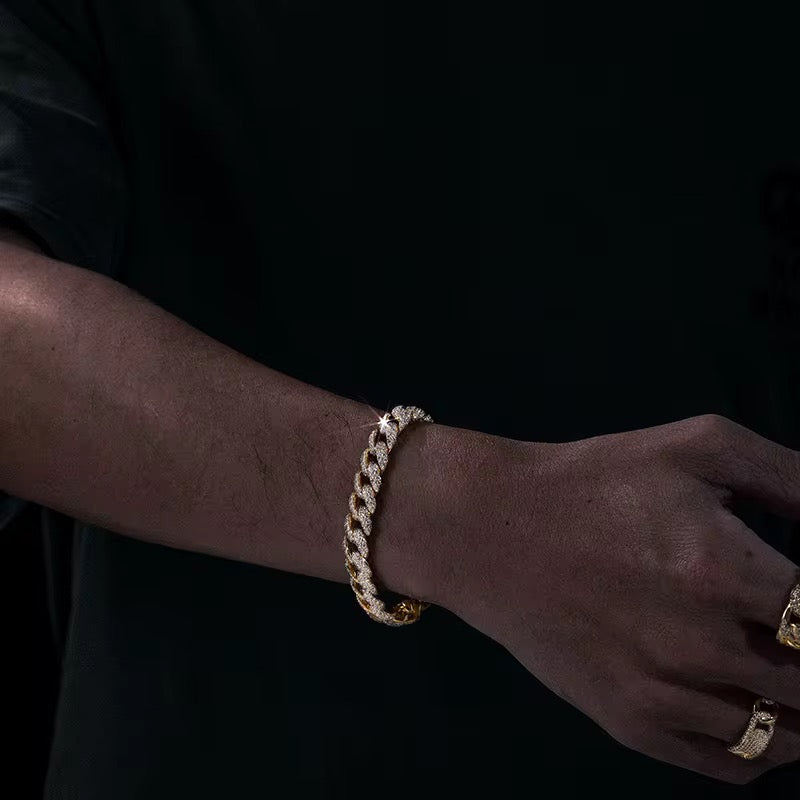 10mm Yellow Gold Diamond Cuban Link Bracelet