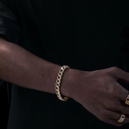 10mm Yellow Gold Diamond Cuban Link Bracelet