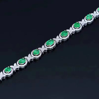 18k White Gold Emerald Gemstone Diamond Bracelet