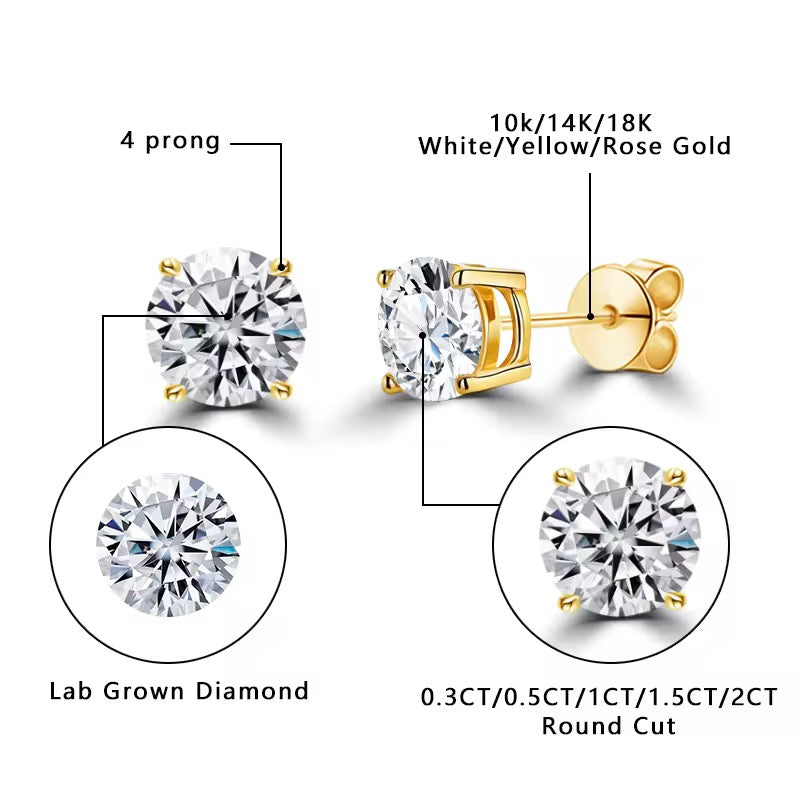 14k Gold 1.0CT Diamond Stud Earrings